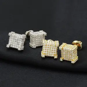 Hiphop square zircon earrings for male and female couples HipPHOP Stud earrings