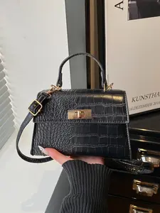 Women's New Mini Fashion Solid Color Elegant Crocodile Pattern Shoulder Bag Crossbody Bag, Metal Lock Buckle, Phone Wallet Purse, Fashionable Patterned Bag, Handbag Shoulder Purse, Cross Body Bags