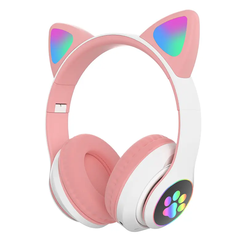 【Adorable Cat Ear】Kids & Teen Wireless Headphones, Girls Wireless 5.3 Headset with RGB Lights, Children Headphones, 40H Playtime, Foldable, For Online School, Zoom Classes, Studying, Learning