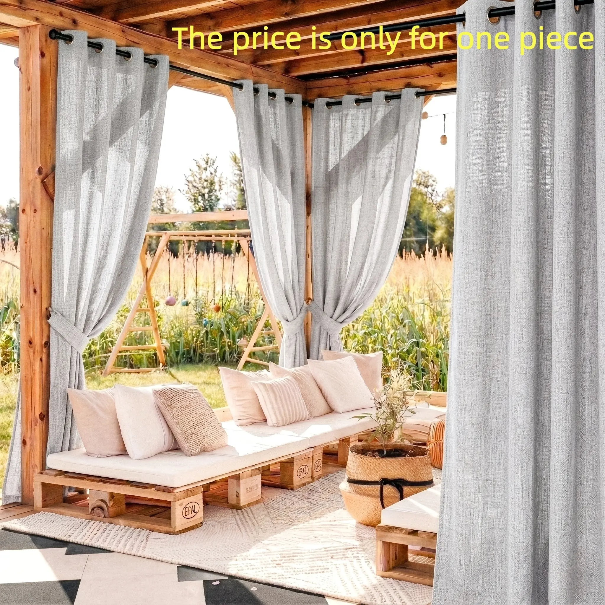 1PC Outdoor Hemp-Like Filtered Perforated Curtain, Lightweight Curtains, Elastic Lightweight Breathable Material, Ideal for Courtyard Balcony Garden, Easy Installation