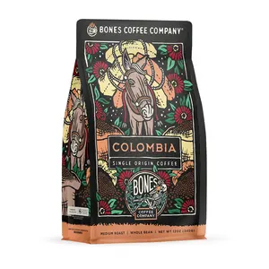 Bones Coffee Company | Colombia Single-Origin Coffee 12oz Medium Roast Arabica Rainforest Alliance Bones Coffee Company | Colombia Single-Origin Coffee 12oz Medium Roast Arabica Rainforest Alliance