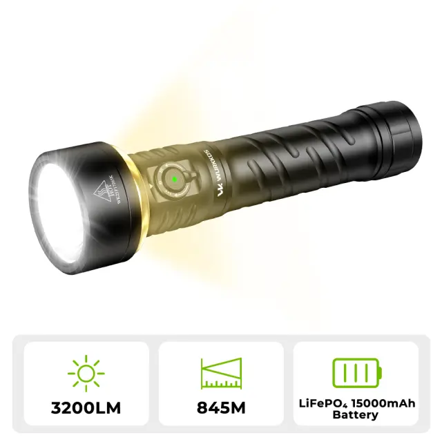 Wurkkos TS27 Multi-functional Outdoor Flashlight 3200 Lumens Dual Light Source RGB Ambient Light 15000mAh Battery Camping Long-Range, Led Lights, 3200Lm
