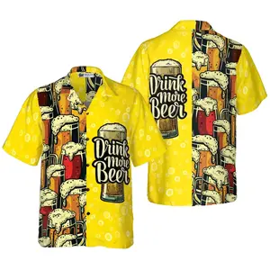 Print Drink More Beer Hawaiian Shirt Men Women, Casual Short-Sleeve Hawaiian Shirt with Oceaed Hawaiian Shirt, Vintage Summer Shirt, Casual Summer Shirt, Gift for Men Womenn-Them
