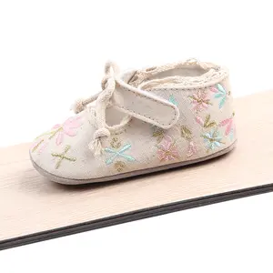 Baby Girls Mary Jane Flats with Bowknot Floral Princess Wedding Dress Shoes Soft Newborn Infant Crib First Walkers Prewalker
