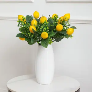 Artificial Lemon in Vase, Faux Lemon Branch in Vase, Fake Fruit Decoration for Home Kitchen Party Dining Room, Plants