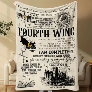 Fourth Wing Dragon Rider-Themed Soft FlannelThrow Blanket - Non reversible, All-Season Cozy Polyester, Machine Washable with Inspirational Quotes & Artistic Designs, Perfect for Living Room, Bedroom, Sofa, Travel, Camping, Travel Blanket |   Vintage Style