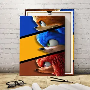 Wooden Framed Canvas Painting, Sonic Family Glamorous Image Poster, Animal Design, Modern Art, Fashion Poster, Living Room Bedroom Decoration, Hallway Office Mural, Ornaments