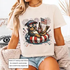 Comfort Colors Boxy Tee Pitbull Dog Graphic Tee Cropped Shirt Womens USA Flag Puppy Shirt 4th of July Vintage 90s Aesthetic Dog Lover Gift