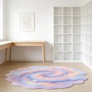 Gradient Nebula Wave Alien Carpet Pink Purple Blue Contrast Plush Floor Mat Bedside Non slip Wear resistant Foot Mat Dreamy Starry Atmosphere Decorative Pad Suitable for Ins Style/Girl Healing Home Decoration Fluffy Modern Rug