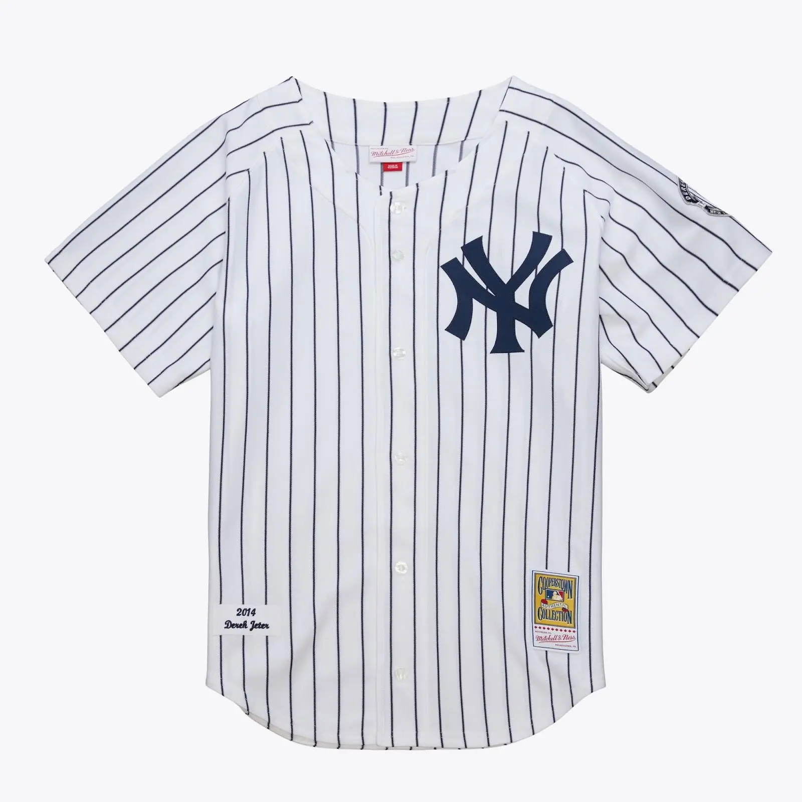 Derek Jeter New York Yankees White 2014 Authentic Home Jersey MLB Throwback Baseball Cooperstown Fan Gear Mitchell & Ness