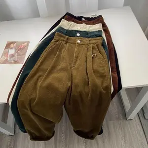 Vintage High Waist Corduroy Pants Women Spring Fall Straight Causal Full Length Trousers Korean Fashion Baggy All Match Pant New Womenswear Bottom