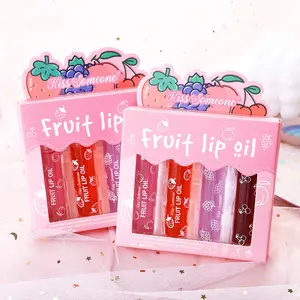 4pcs gift box lip oil with various fruity flavors, ideal gift for girls