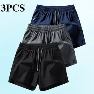Men’s 3-pack 5-inch fitness shorts — quick-drying, breathable athletic shorts with zippered pockets for running; ideal for summer workouts and a summery vibe