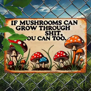 Vintage Red Spotted Mushroom Metal Wall Art with Inspirational Quote 12x8 Inch Retro Garden Decor Rustic Finish Durable 2D Flat Sign for Home Office Whimsical Mother's Day Gift Women Mushroom Decor