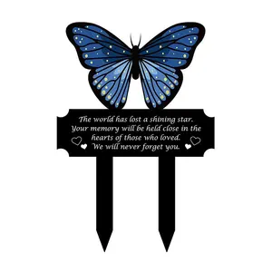 Butterfly Design Grave Marker, Acrylic Outdoor Garden Decoration, Garden Statue, Outdoor Yard Memorial Grave Ornament, Garden Decoration Supplies, Exterior Decorative Statues, Garden Accessories, Garden Sculptures Statues