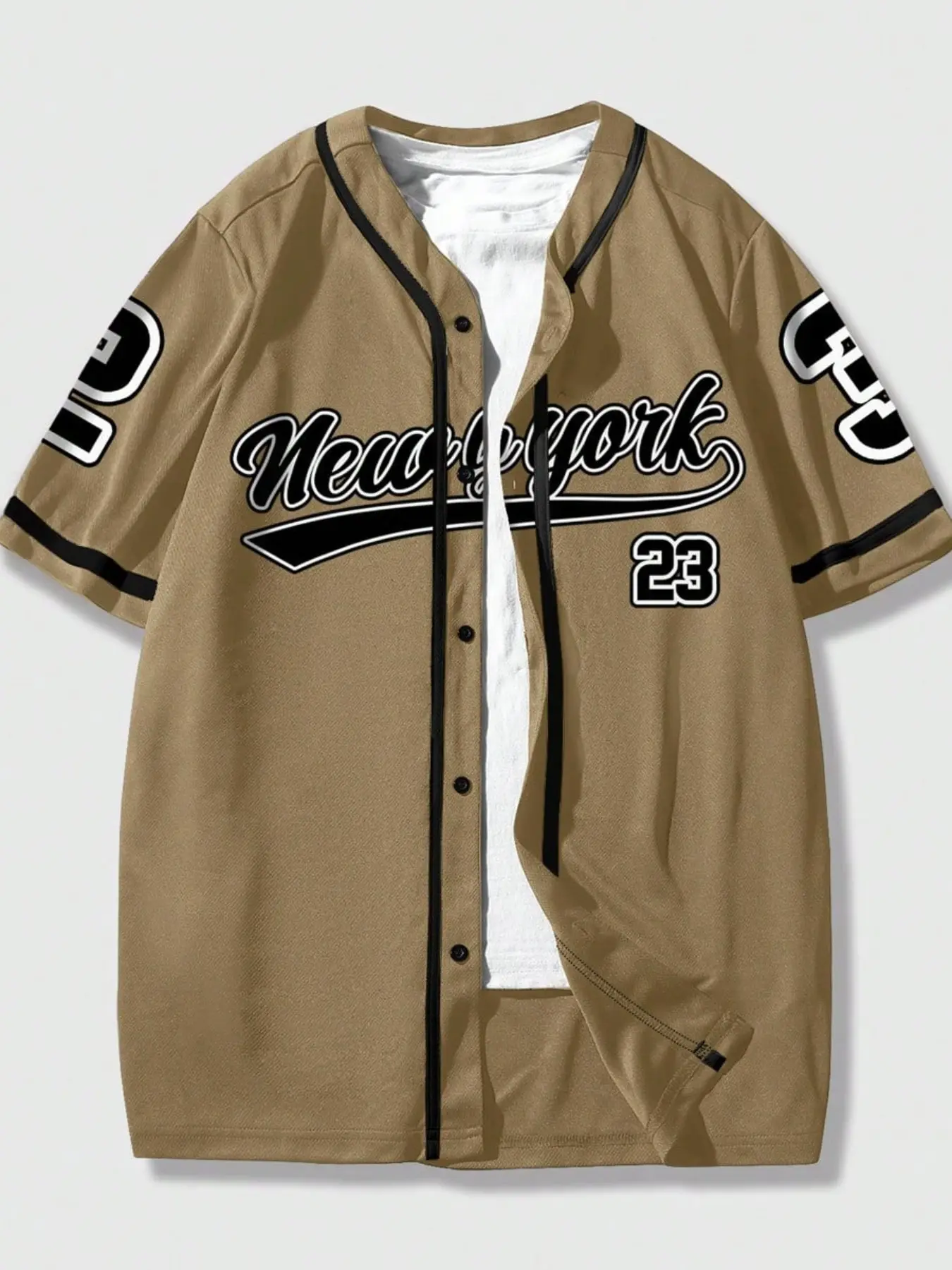 Classic New York Casual Baseball Jersey Button Down Shirt - Sporty Aesthetic Number 23 Graphic Short Sleeve Athletic Top - Oversized Unisex Streetwear Jersey for Summer Layering & NYC Street Style Sports Top Sportswear For Summer