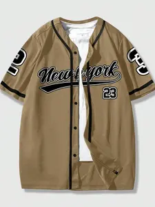 Classic New York Baseball Jersey Button Down Shirt - Sporty Aesthetic Number 23 Graphic Short Sleeve Top - Oversized Unisex Streetwear Jersey for Summer Layering & NYC Street Style Sports Top