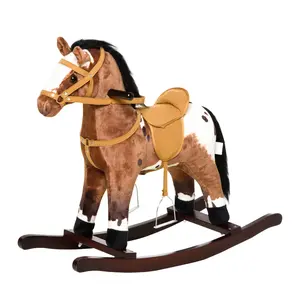 Black Friday Deal Rocking Horse for Kids,Baby Toddler Rocker Toy,Kids Ride on Rocking Horse Soft Plush Toy,Rocking Horse Unicorn,Baby Animal Rocker,Kids Metal Plush Ride-On Rocking Horse Chair Toy With Realistic Sounds - Dark Brown/White