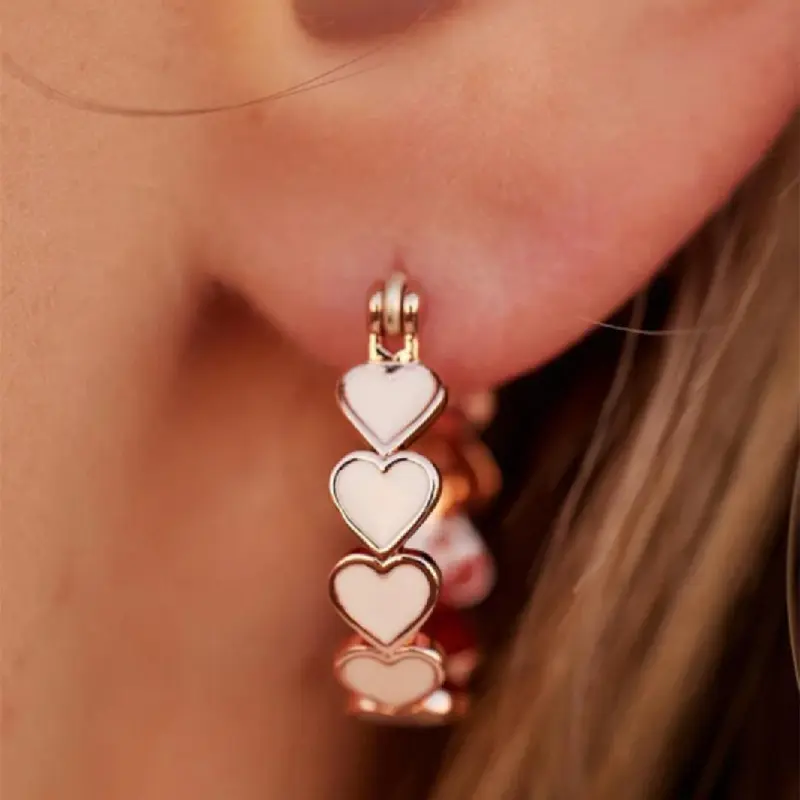 Women's Elegant Heart Design Hoop Earrings, Heart Shaped Earrings, Exquisite Trendy Cute Hoop Earrings, Fashionable All-match Vintage Jewelry As Birthday Gift for Women & Girls, Valentine's Day, Gift