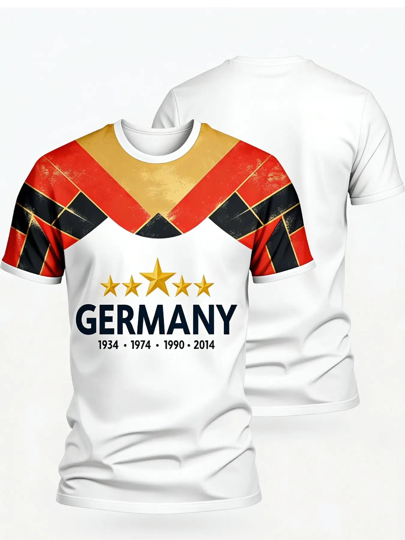 Men's Germany National Team Soccer Jersey, Classic Throwback Sporty Jersey Shirts, Base with Gold Stripes, Round Neck, Breathable Sportswear for Training
