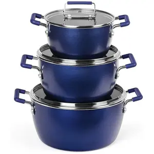 Granitestone Blue Pots and Pans Set Nonstick, 6 Stackable Piece Cooking Pots Set, Kitchen Pots, Non Stick Coating, 5qt 3qt & 1.5qt Pots with Lids, Stay Cool Handles Dishwasher Safe 100% Toxin Free