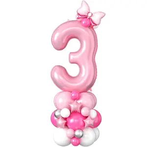 40 Inch Pink Number 3 Balloon For 3Rd Birthday Decoration Pastel Baby Pink Number Three Foil Balloon Tower Giant Large Digit Hot Pink White Helium Balloons Stack For Girl Third Anniversary Party