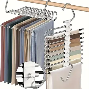 Stainless Steel S-Type Pants Hanger 9-Tier Space-Saving, Non-Slip & Sturdy Closet Organizer For Store Display