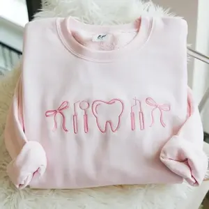 [MADE IN US] Embroidered Dental Icons Shirt, Cute Dental Hygienist Shirt, RDH Coquette Top, Dentist Student Graduation Gift for Her/Him Breathable Casual