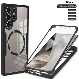 Clear Magnetic Phone Case with 360° Full Shockproof Protection for Samsung Galaxy S22-S25 Ultra/Plus/FE, Wireless Charging Compatible