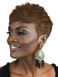 Short Pixie Cut Wigs for Short Wigs for Black Women Curly Hair Wigs Black Wavy Layered Short Wigs (Natural Black)