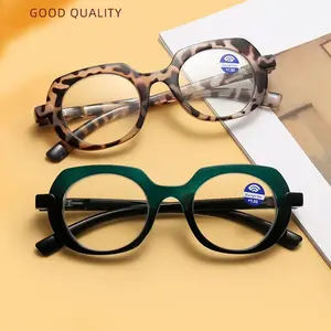 GIGULA 2 Pcs of Colorful Spring Legs for Tofu Pudding, Anti-Blue Light Reading Glasses with Large O Frame, Unusual Prescription Glasses for Elderly, Comfortable to Wear, Suitable for Men and Women, Ideal for Gifts