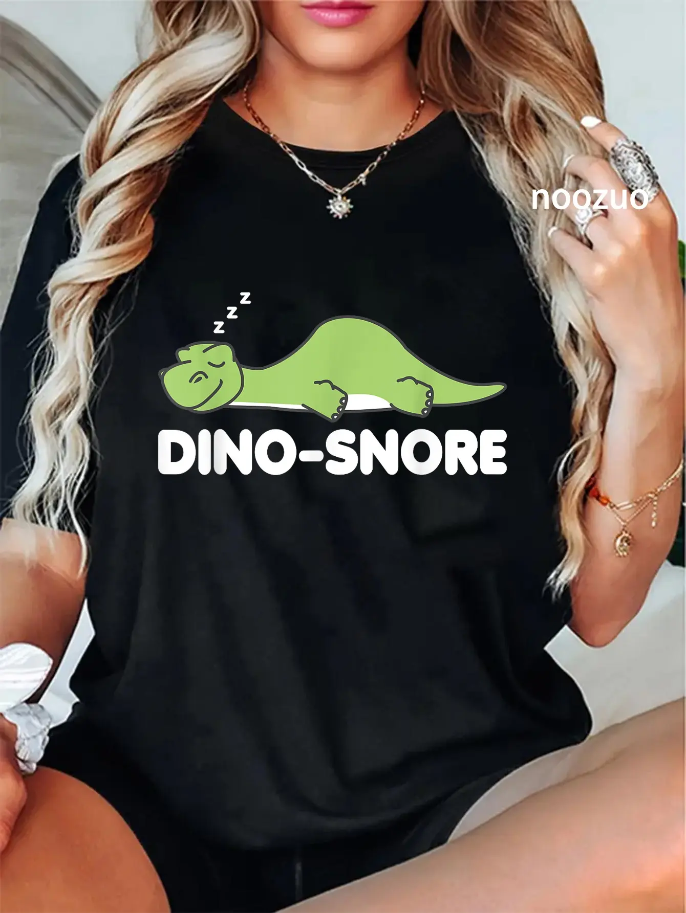 Women's Funny Dino Graphic Top, Casual 100% Cotton T-Shirt with a Vintage Style and Whimsical Unisex Cut, Everyday, Tops, Whimsical Look, Shortsleeve, Dinosaur, Clothes, Round Neck, Crew Neck