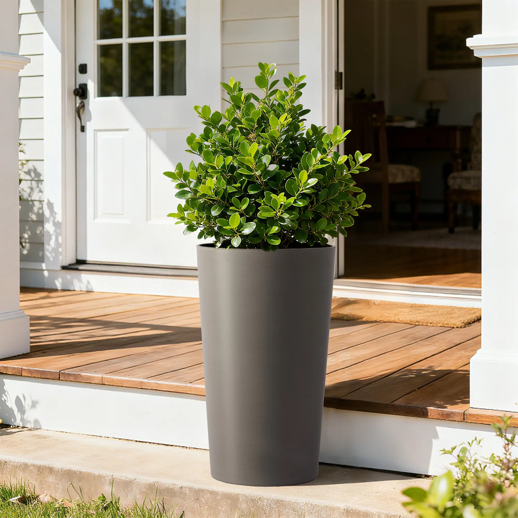 2 Pack Tall 21.7 in Planters for Outdoor Plants Modern Tall Square Planter Box Indoor Outdoor Porch Patio Flower Pot Modern Big Tapered Matte Tree Flower Pot for Garden, (Brown)