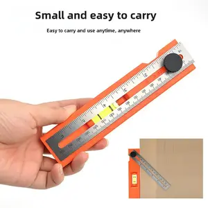 Precision Marking Ruler with Handle, High-Accuracy Multi-Angle Measuring Tool, Rotating Scale, Built-in Level Bubble, Portable Multifunctional Layout Ruler