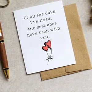 Love Greeting Card with Envelope for Wife Husband - Valentine's Day - Birthday - Wedding Everyday - Anniversary - Girlfriend Boyfriend