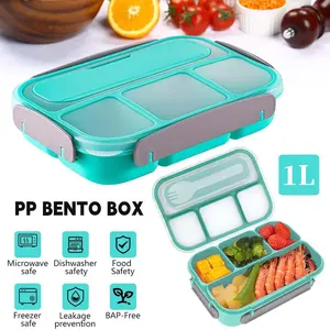 Bento box, 1000ML bento box for adults lunch box with 4 compartments and food options , leak-proof, microwave/dishwasher/freezer safe