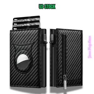 Yours Truly Decor Smart AirTag Wallet Carbon Fiber Magnetic Card Clip Leather RFID Travel Gear Hands-Free Airport Navigation Secure Luggage Strap