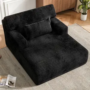 COPIAE Oversized Corduroy Chaise Lounge Chair, Plush Upholstered Sleeper Chair with Back & Throw Pillow for Living Room, No Assembly Required