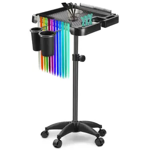 Salon Rolling Tray on Wheels, Hairstylist Tray with Storage Platform and Hair Separator Stand for Salon Station, Tattoo Tray on Wheels,Trolley Cart for Home Use