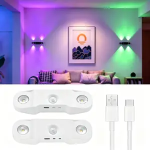 2Pcs Rechargeable RGB Motion Sensor Dimmable Night Lights - LED-Style Glowing-Lit Homey Wall Lamp, Magnetic Stick-On, Energy-Efficient Gradient Ambient Lighting, Perfect for Entryway Decor, Bedroom, Stairs