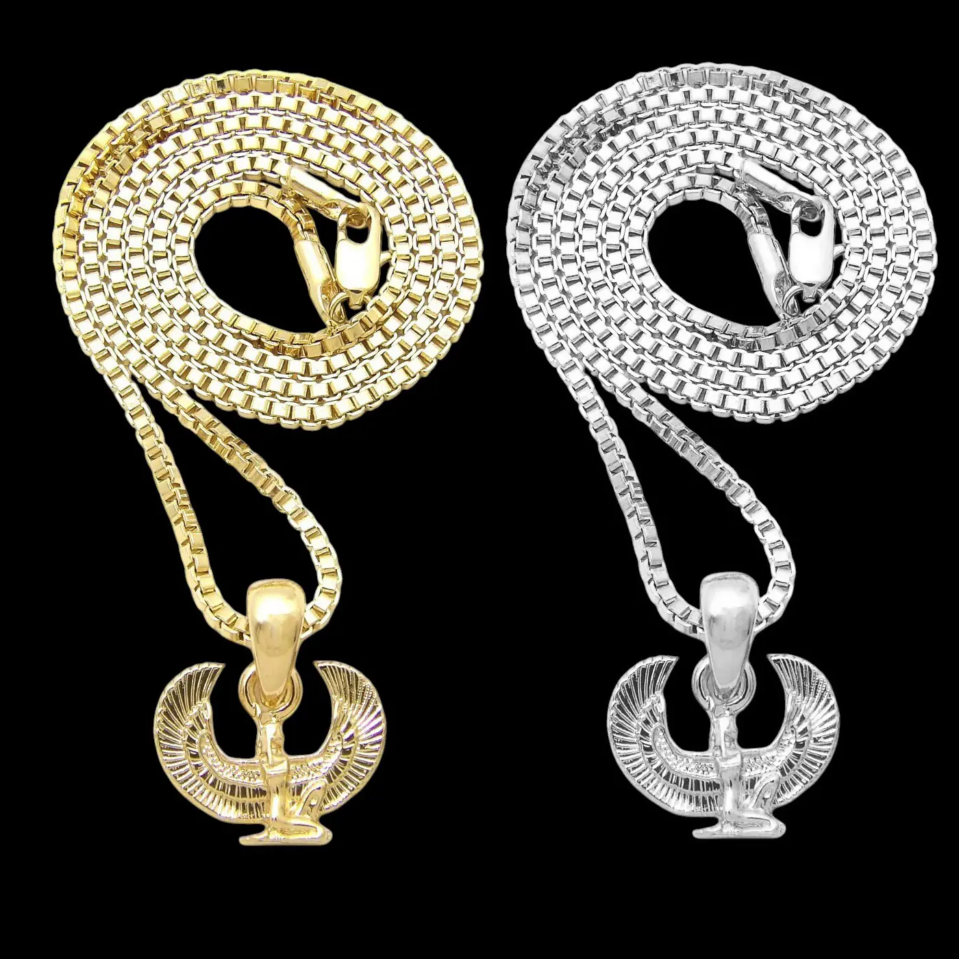 MaxBling81 Egyptian Ma'at God Ankh Mini Pendant Necklace, 2mm Brass Box Chain (18"-20"-24"), Metal-Coated Unisex Costume Jewelry, Celebrity-Style Necklace Gift Accessory, Ankh Necklace