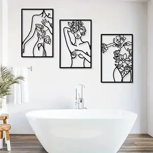 CIFbuy Minimalist Abstract Line Wall Art Metal Decor Woman Drawing Home Living Room Bedroom Bathroom Modern Home Decoration Modern Abstract Art