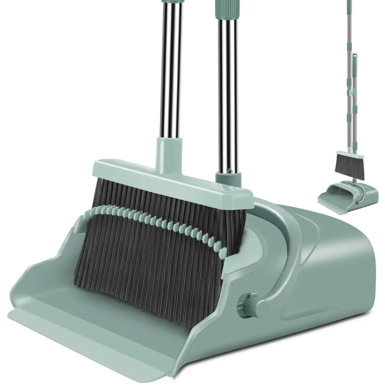[New Deal] Upgraded Broom and Dustpan Set, Large Size and Stiff Broom Dust pan with Long Handle, Upright,Ideal for Indoor Outdoor Garage Kitchen Home Cleaning Tool Home Cleaning Bundle, Home Care Supplies, Stainless Steel