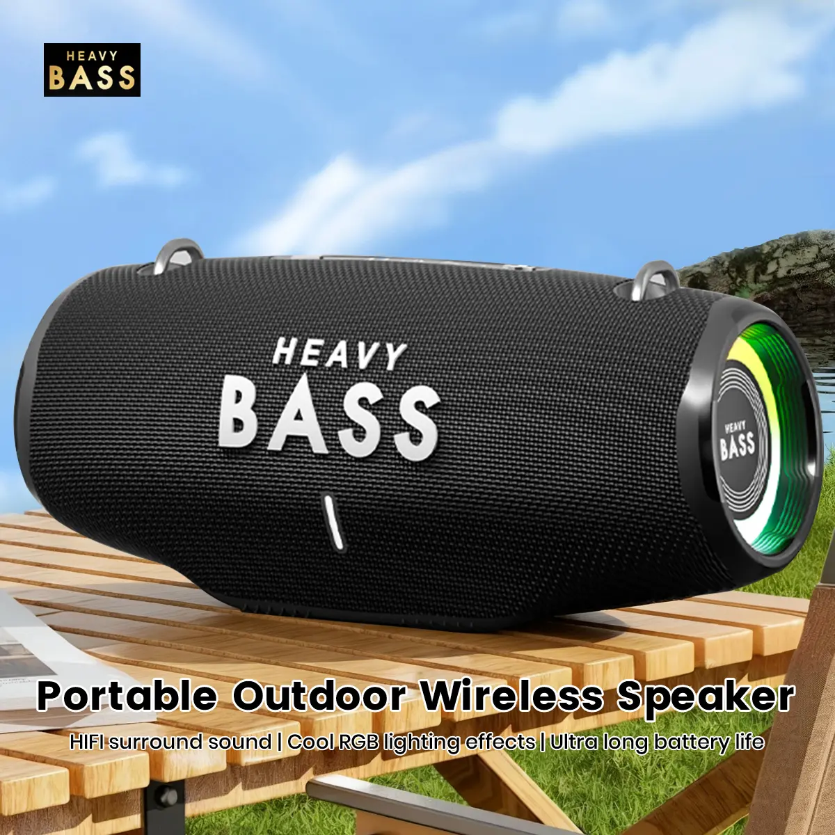 Portable Bluetooth Wireless Rechargeable Speaker - 35cm High-Powered HIFI Deep Bass Speaker, Cool RGB LED Light, Strapping Rings, Premium Battery, 50kHz Cool Gadget Gift for Adults, Cool Gadgets