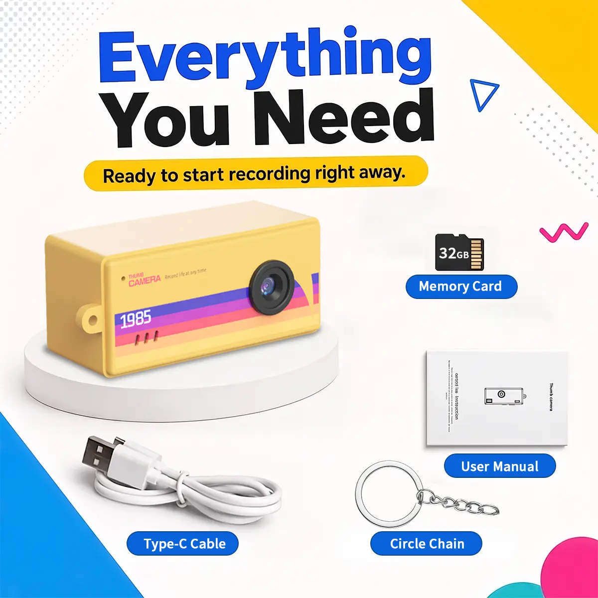 Compact Thumb Camera with 32GB SD card, Keychain Camera, Wearable Recorder, Portable Camera,Reviewing photos and videos, retro filter,Student Outdoor Sports Camera, Kids Video PocketCamera, Rechargeable Mini HD Digital sohochic tiktokshopbacktoschool