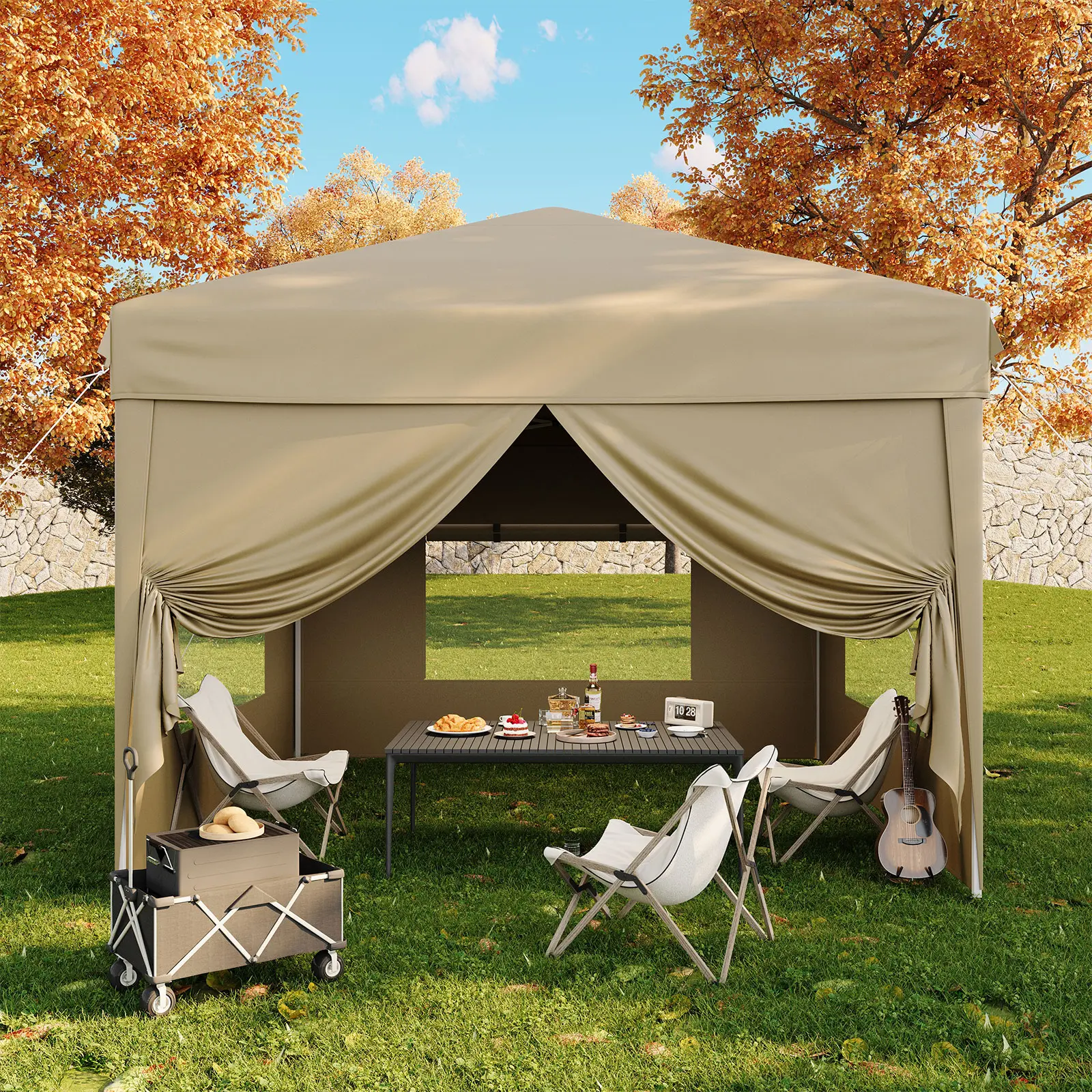 10x10 FT Pop Up Canopy Tent with 4 Removable Sidewalls, Easy Setup Outdoor Canopy with 3-Level Adjustable Height, UV Sun Shade Shelter Includes 4 Sandbags and Carrying Bag for Camping, Parties & Outdoor Events
