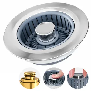 3-in-1 Kitchen Sink Drain Strainer, Stainless Steel Sink Plug, Deodorizing Anti-Clog Basket Strainer for US Standard 3-1/2 Inch Drains