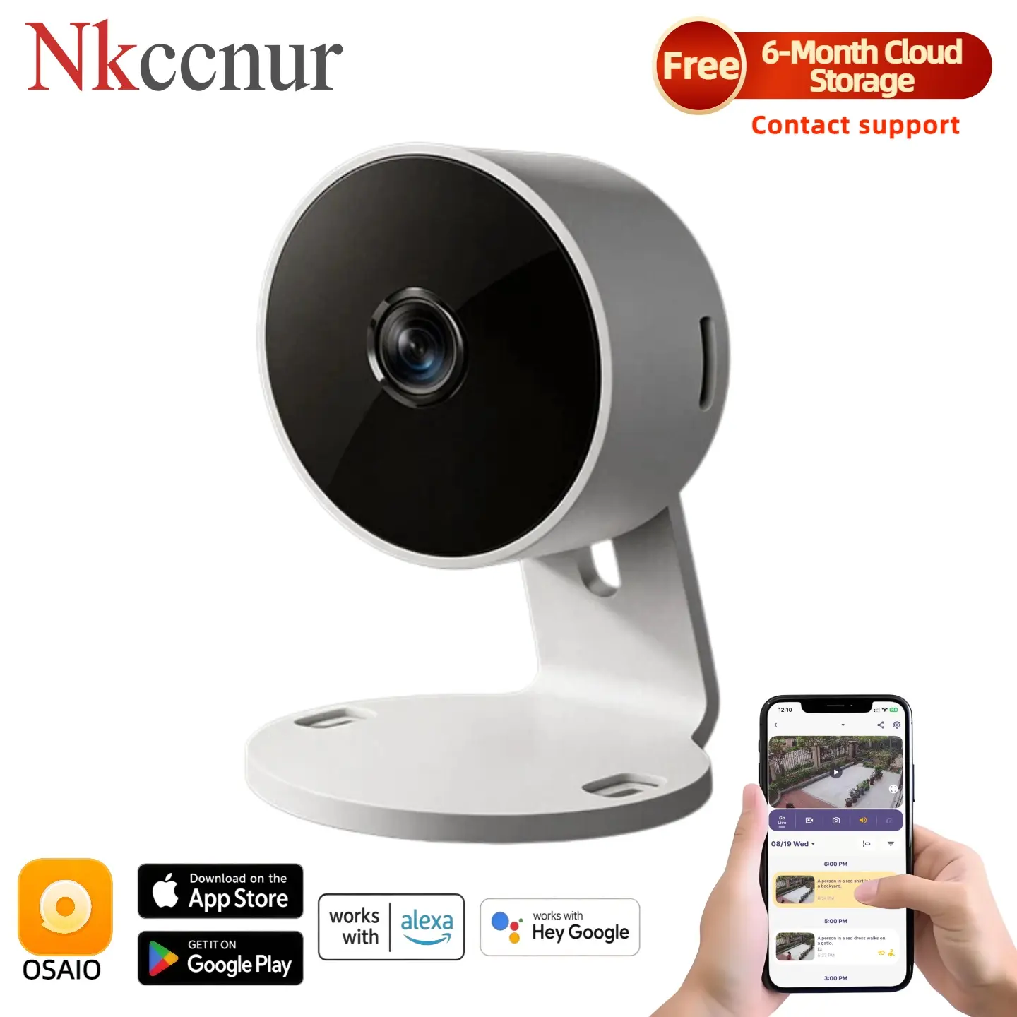 NKccnur AI-Powered Home Security Camera System Component - 1 Pc Wireless Smart Security Camera, 2.4G Connectivity, 1-Touch 911 Alarm, 2-Way Audio Intercom, Human/Animal Detection, Motion Sensor, Full HD Video, Night Vision, USB Plug-In