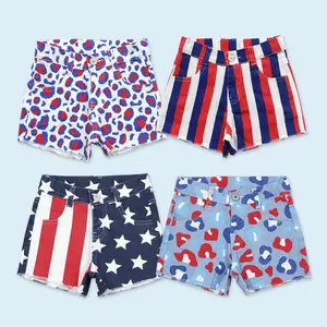 Girls Red Stripes Blue Star July 4th Jeans Shorts