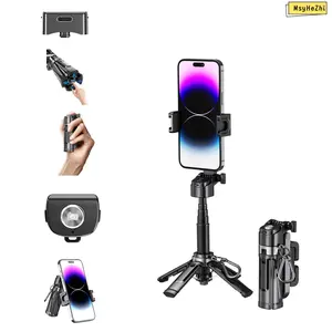 Tripod phone selfie phone tripod wiht remote live streaming tripod desktop holder portable photography filming accessory 4in1 selfie stick with fill light tripod extendable stand tripod for content creator